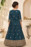 Teal Embroidered Anarkali Ethnic Gown with Dupatta For Girls
