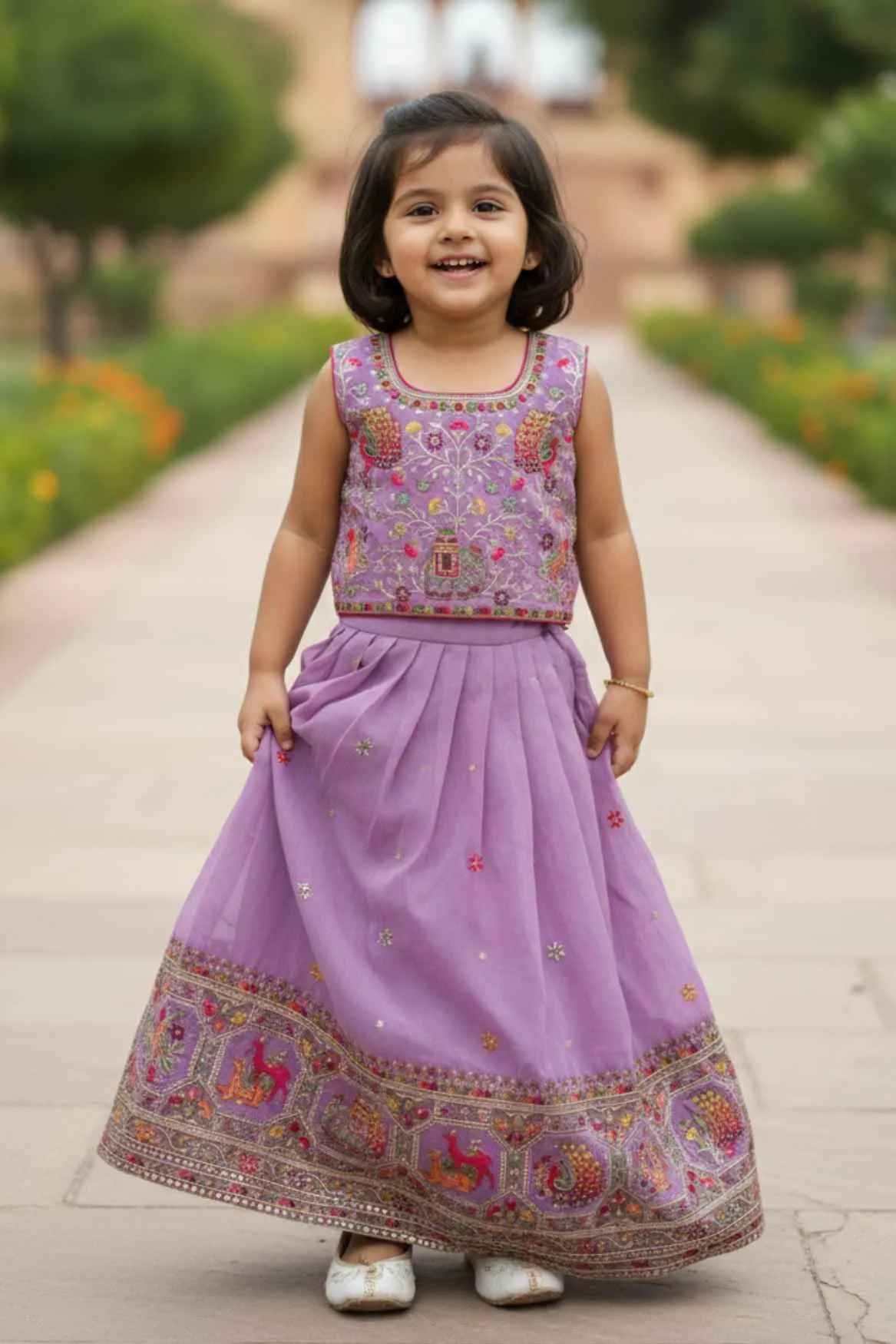 Lavender Royal Embroidered Lehenga Choli For Girls