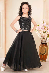 Black Lehenga Choli Set With Mirror Work For Girls