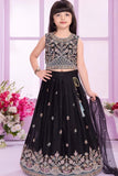 Elegant Black Embroidered Lehenga Choli with Dupatta For Girls