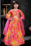 Pink and Orange Floral Printed Lehenga Choli Set with Dupatta