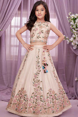 Cream Lehenga Choli With Sequin And Embroidered For Girls