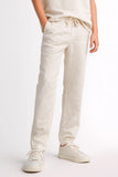 White Linen Straight-Fit Pants with Elastic Waist For Boys