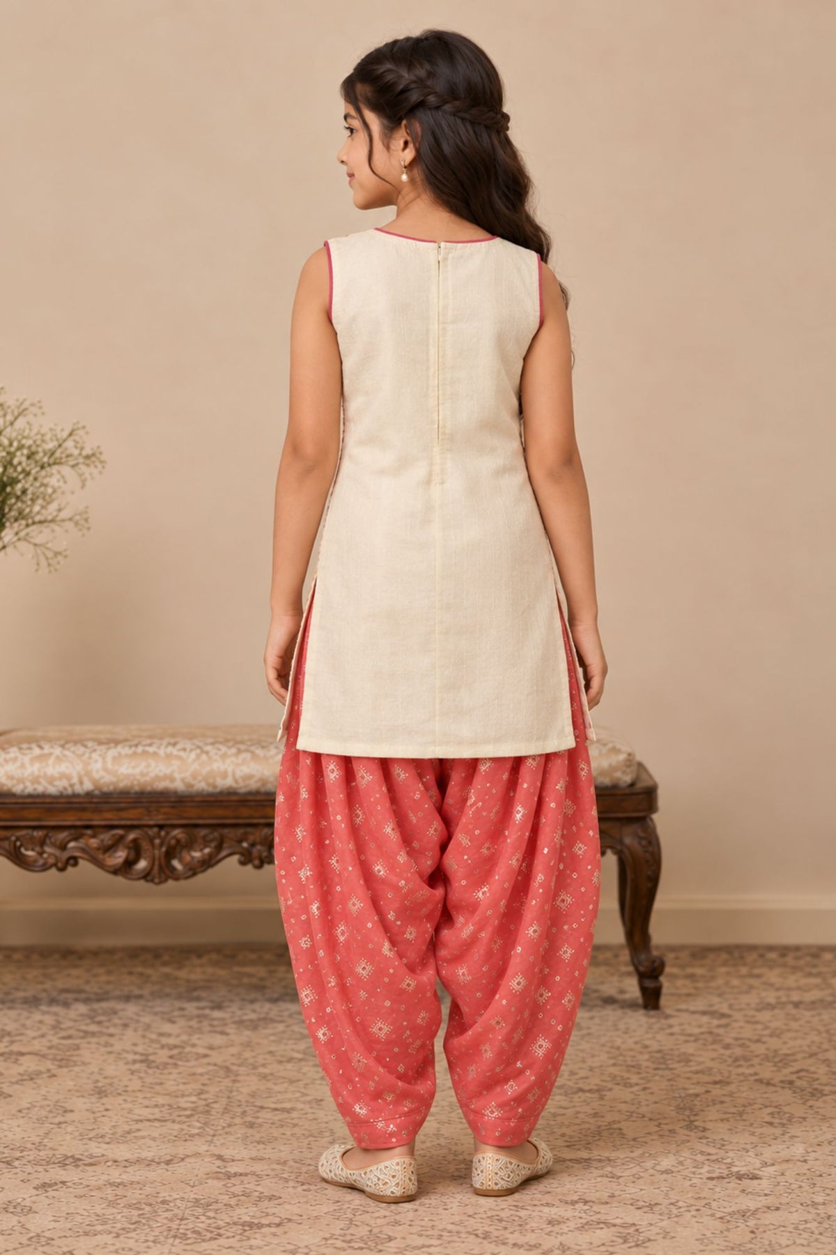 Peach Embroidered Patiala Set with Dupatta For Girls