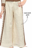 Brown And Cream Co-Ord Set with Lace Cropped Jacket For Girls