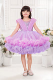 Lavender & Pink Ombre Party Wear Frock with Sequin Bodice and Ruffled Net Hemline For Girls