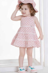 Pink Printed Cotton Casual Wear Frock For Girls