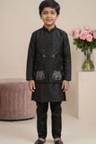 Royal Black Elephant Embroidered Jacket Kurta Set For Boys