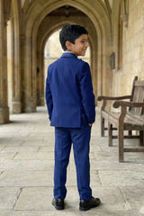 Navy Blue Western Suit With Gold Bead Work For Boys