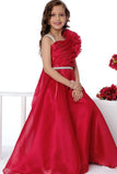 Designer Red Floral Appliqué Party Wear Gown For Girls