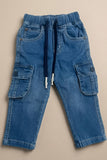 Classic Blue Denim Cargo Jeans with Drawstring Waist