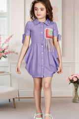 Purple Dress With Crochet Embellished For Girls