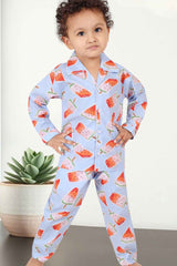 Blue Printed Co Ords Night Suits For Boys