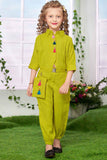 Stylish Green Western Co Ord Set With Hip Belt For Girls