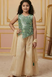 Green Embroidered Top with Ivory Palazzo Set And Dupatta For Girls