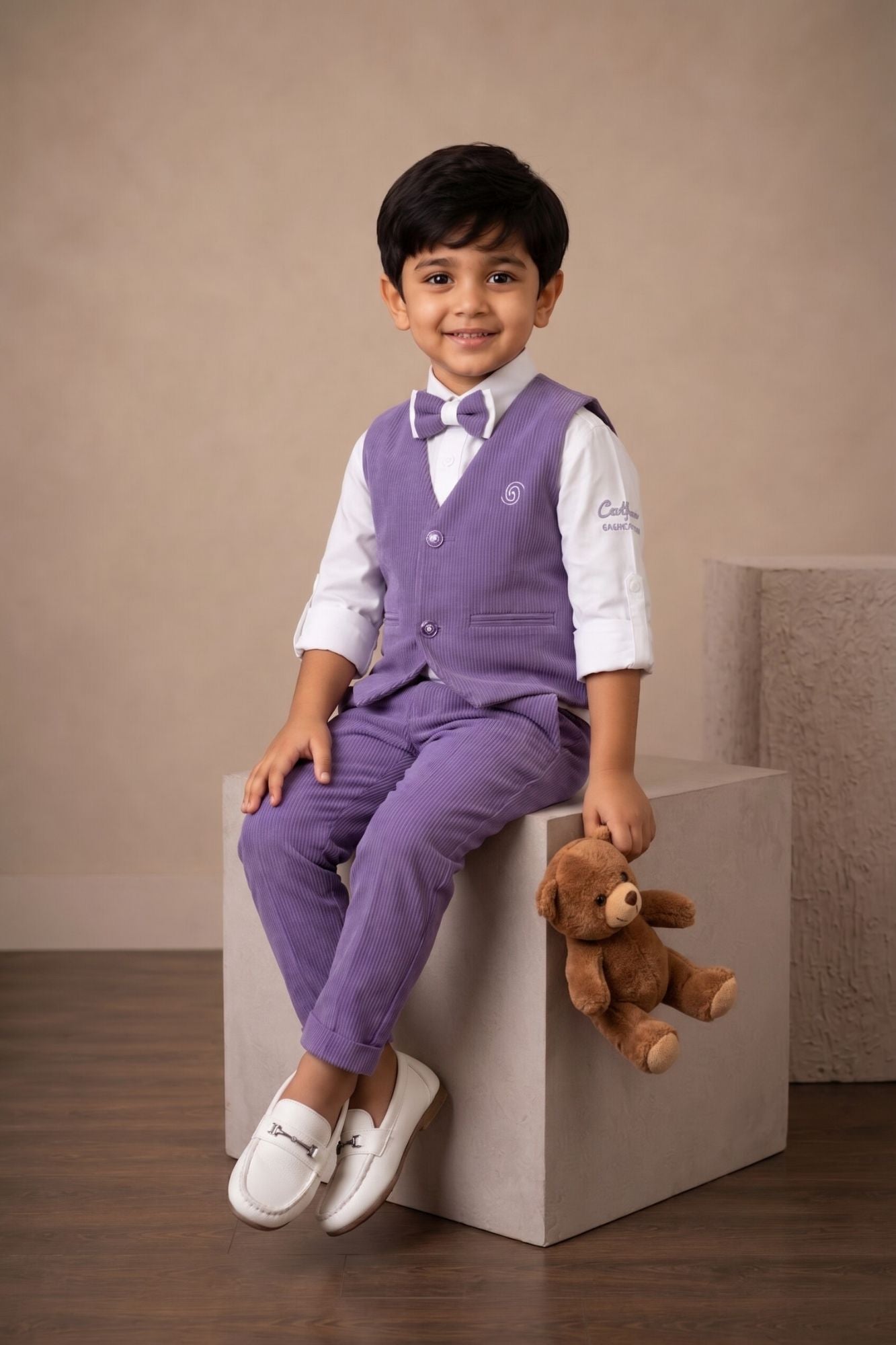Boys  Lavender Waistcoat Suit Set with Bow Tie