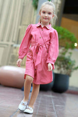 Pink Casual Dress With Floral Embroidered For Girls