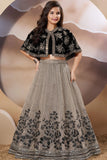 Midnight Black And Silver Floral Embroidered Lehenga Choli Set For Girls