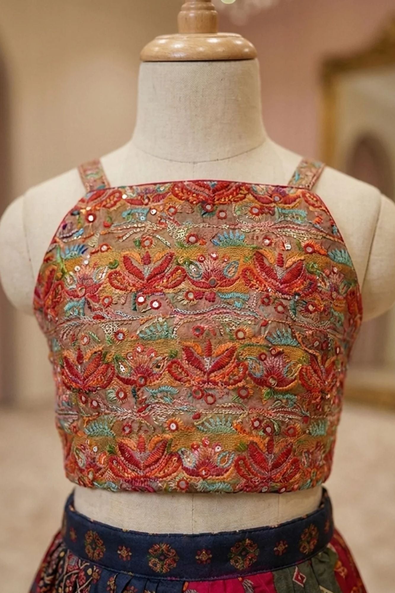 Multicolor Bandhani Printed And Floral Embroidered Lehenga Choli for Girls