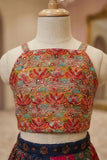 Multicolor Bandhani Printed And Floral Embroidered Lehenga Choli for Girls