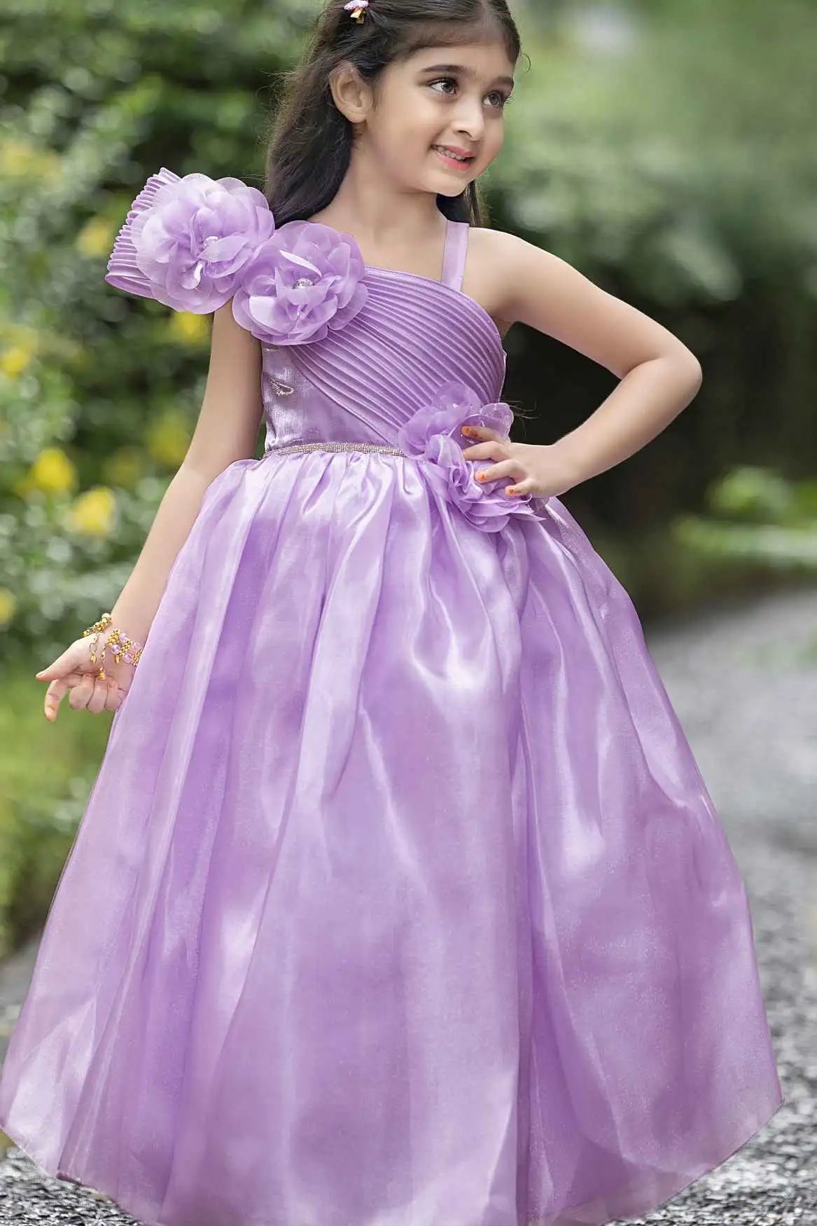 Lagorii Organza Woven Sleeveless Stone Embellished Floral Applique Detailed Gown - Purple - Girls - For Kids Lagorii Organza Woven Sleeveless Stone Embellished Floral Applique Detailed Gown - Purple - Girls - For Kids