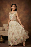 Elegant Ivory Multicolor Embroidered Lehenga Choli For Girls