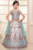 Ivory Multicolor Peacock Printed Lehenga Choli Set For Girls