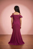 Pink Glitter Cold-Shoulder Mermaid Gown with Matching Arm Sleeves For Girls