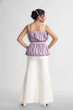 Lavender Ruched Top with White Flared Pants For Girls
