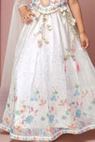 White Sequins Embroidered And Stone Work Lehenga Choli Set For Girls