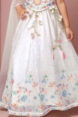 White Sequins Embroidered And Stone Work Lehenga Choli Set For Girls
