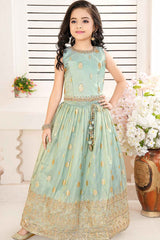 Pastel Green Sequins Embroidered Lehenga Choli For Girls