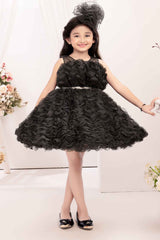 Black Frock With Ruffled Embellished For Girls