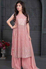 Stylish Pink Embroidered And Sequin Palazzo Sets For Girls