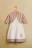 Casual Cream Dress & Dusty Pink Striped Jacket for Girls