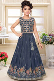 Navy Blue Floral Embellished Lehenga Choli Set with Dupatta