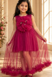 Rani Pink Party Frock with Oversized Floral Appliqué For Girls