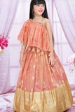 Peach Stone Work And Zardosi Work Lehenga Choli For Girls