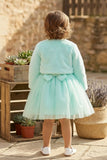 Mint Blue Party Wear Frock with Faux Fur Jacket For Girls