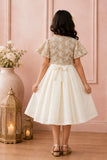Ivory Embellished Party Frock with Lace Shrug and Bow Detail