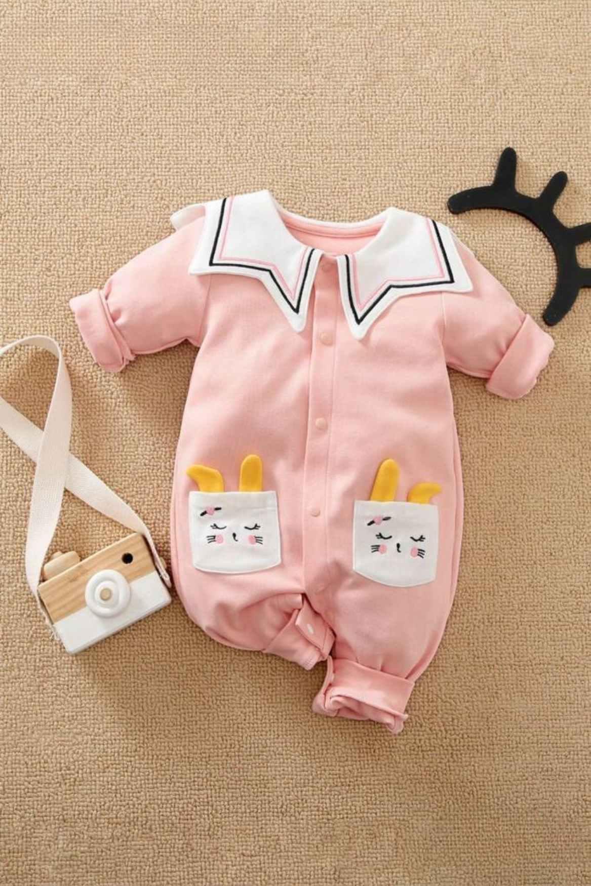 Pink Printed Rompers With Full Sleeves For Girls - Lagorii Kids