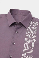 Mauve Cotton Shirt with Tribal Stripe Design for Boys