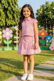 Girls Pink Embroidered Shirt Top and Pleated Skirt Co-Ord Set