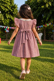 Girls Onion Pink Lace Collar Floral Applique Yoke Frock