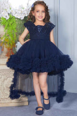 Designer Blue Sequin Partywear Frock for Girls