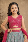 Pink and Aqua Mirror embroidered Lehenga Choli Set with Dupatta