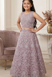 Onion Pink Embroidered Lehenga Choli with Sequin Work for Girls