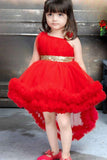 Red Net Tailback Party Wear Frock With Bow Embellishment For Girls