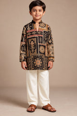 Boys Regal Black Traditional  Printed Kurta Set