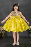 Yellow Sparkle Embellished Party Frock For Girls